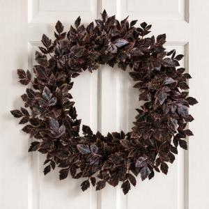 24 Inch Fall Wreath for Front Door, Fall Decor Plum Burgundy Leaves Wreath | Faux Full Autumn Harvest Wreath for Indoor Outdoor, Wall, Window, Mantel, Halloween & Thanksgiving Decor