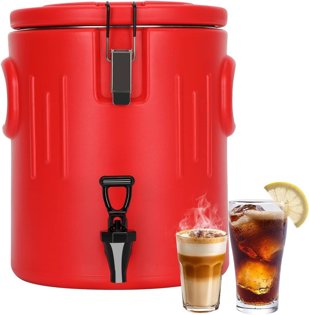 3.5 Gallon Insulated Beverage Dispenser, 304 Stainless Steel Hot Drink Dispenser & Hot Water Dispenser, Cooler Jug with Ice and Hot Drink Dispenser for Parties Camping Sports