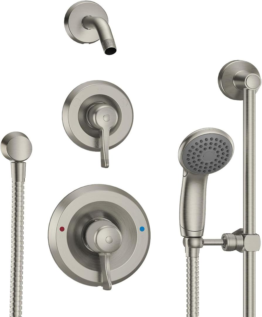 Moen Commercial Classic Brushed Nickel Posi-Temp Pressure Balancing Shower and Handshower Trim without Valves, Showerhead Sold Separately, T8342NHCBN
