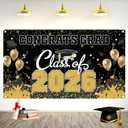 Class of 2026 Graduation Party Decorations Banner, Black and Gold Fabric Backdrop (Not Plastic), Congrats Grad Photo Booth Prop Background with Grommets for High School College Decor (63x35 Inch)