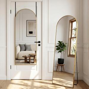 58"x20" Arched Full Length Door Mirror, Over-the-Door Hanging, Floor Standing, Wall Mounted or Leaning, Metal Frame Body Mirror for Bedroom, Living Room, Closet, Dorm, Gold