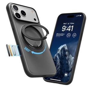 TORRAS 360 Magnetic Stand for iPhone 17 Pro Case, [Fit for MagSafe] [Rotatable Ring Kickstand] [4X MilGrade Shockproof] Slim Phone Cover, Camera Button, Obsidian Black, Translucent, Ostand O3 Fitness