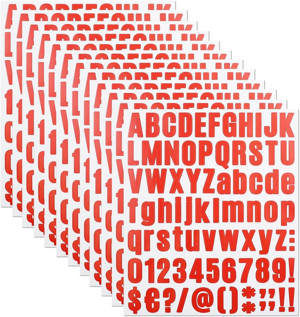 4 x 1 Inch Letter Stickers, 972 Pieces Alphabet Number Symbol Stickers, Self Ahesive Vinyl Letter Sticker Decals for Scrapbooking, Sign, Water Bottle(Red)