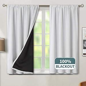 BGment Thermal Insulated 100% Blackout Curtains for Bedroom with Black Liner, Double Layer Full Room Darkening Noise Reducing Rod Pocket Curtain (52 x 54 Inch, Greyish White, 2 Panels)