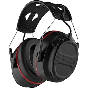 Bluetooth 5.4 Hearing Protection Headphones with 1200mAh Rechargeable Battery, 120H Working Time, 30dB SNR, Ear Muffs with Larger Buttons for Easy Operation, Superior Stereo Sound Quality Black-Red