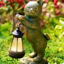 Cat Statues for Garden Decor: Outdoor Sculpture with Warm Lights for Balcony Lawn Patio Yard - Gifts for Mom Grandma Women