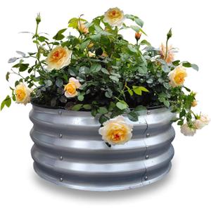 GARDMAX 2x2x1FT Galvanized Round Raised Garden Bed Kit, Metal Planter Boxes Outdoor with Easy Assembly, Large Garden Bed for Vegetables, Fruits, Flower, Herbs Silver