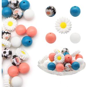 4 x David accessories Silicone Beads 15mm Silicone Beads Bulk Round Hexagon 14mm Silicone Beads for Keychain Pens Lanyards Bracelet Necklace Jewelry Making DIY Craft 25Pcs (M)