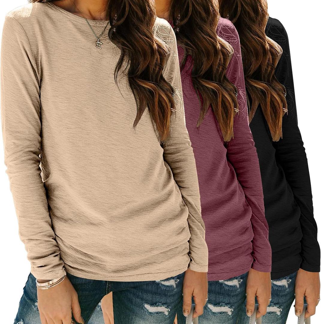 Zeagoo 3 Pack Long Sleeve Shirts for Women Casual Soft Crewneck Basic Tee Tops Fall Outfit Clothes, Size: Medium