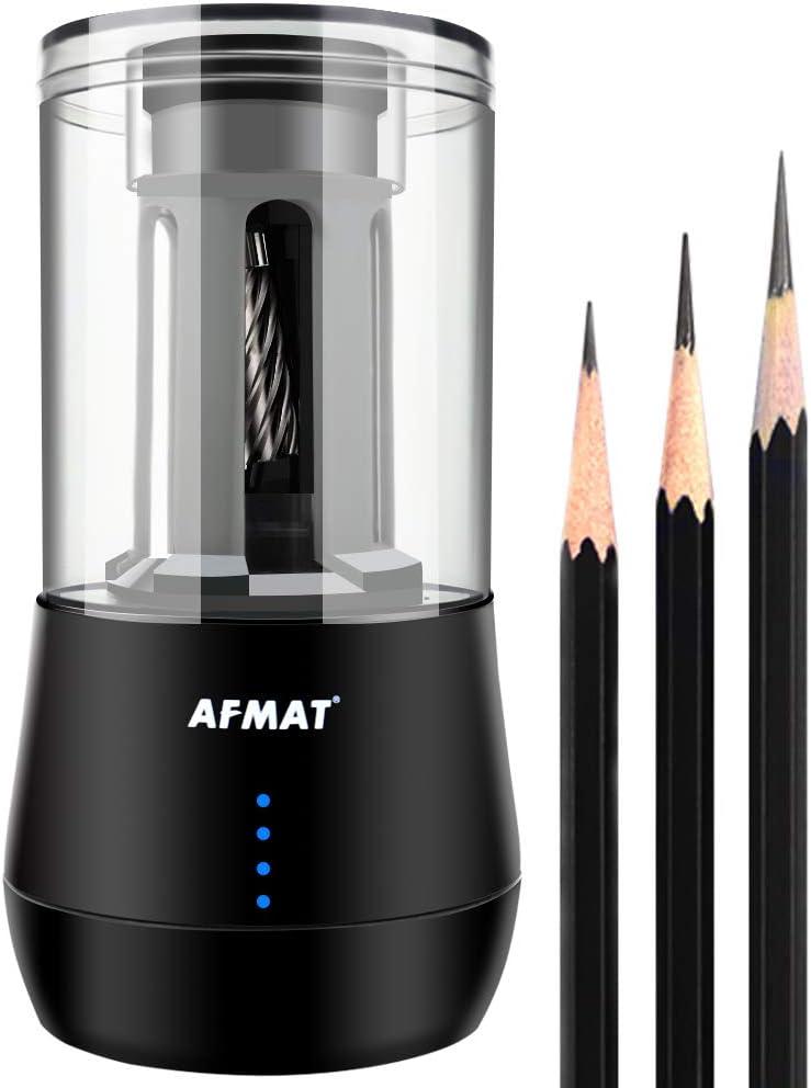 AFMAT Rechargeable Long Point Pencil Sharpener for Artist, 3 Point Options, Auto Stop, 8-25mm Super Long Tip, Electric Artist Pencil Sharpener for 6-8.5mm Charcoal/Drawing/Sketching/Colored Pencils