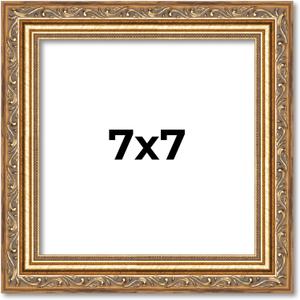 Poster Palooza 7x7 Frame Antique Gold Wood Picture Square Frame - Picture Frame Includes UV Acrylic, Foam Board Backing, & Hanging Hardware!