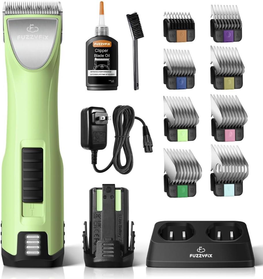 Dog Grooming Kit, 4 in 1 Pet Clippers for Grooming Supplies, Cordless Dog Paw Trimmer Nail Grinder, Professional Long Hair Shaver for Matted Hair Cat Small Dogs Thick Coats (Green)