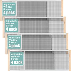 Hicarer 4 Pcs Expandable Window Screen Adjustable Sliding Window Screen Mesh with Zinc Plated Rails and Varnished Wood Ends Replacement Window Screens for Home(10 Inches High x 25-45 Inches Wide)
