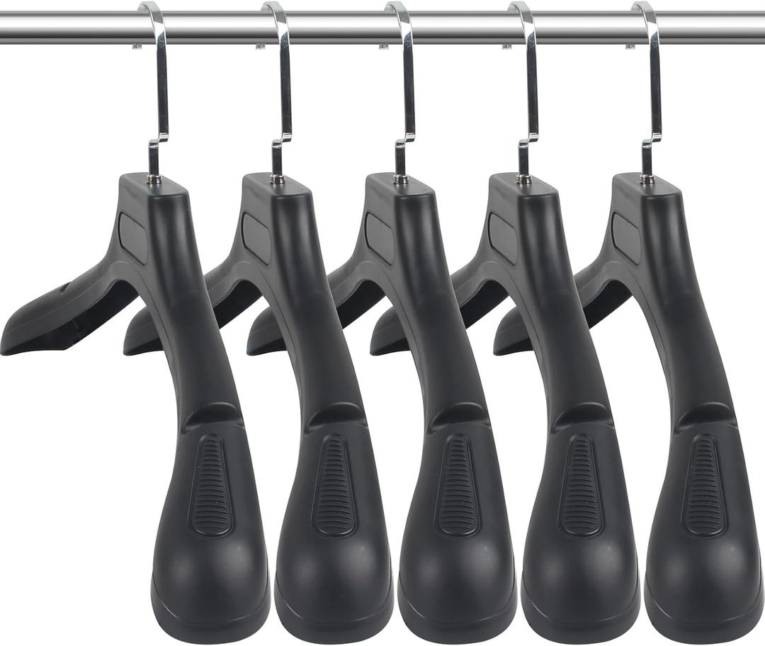 DEDU Perchas de traje para hombres, paquete de 40 perchas extra anchas antideslizantes de ancho 17.7 pulgadas, perchas de plstico grueso negro con gancho de metal