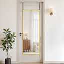 Suidia Full Length Mirror Over the Door&Wall Mounted, 48"x14" Door Mirror with Aluminum Alloy Frame, HD Shatterproof, No-Drill, Hanging Mirrors for Bedroom, Bathroom, Dorm, Closet, Rect, Gold