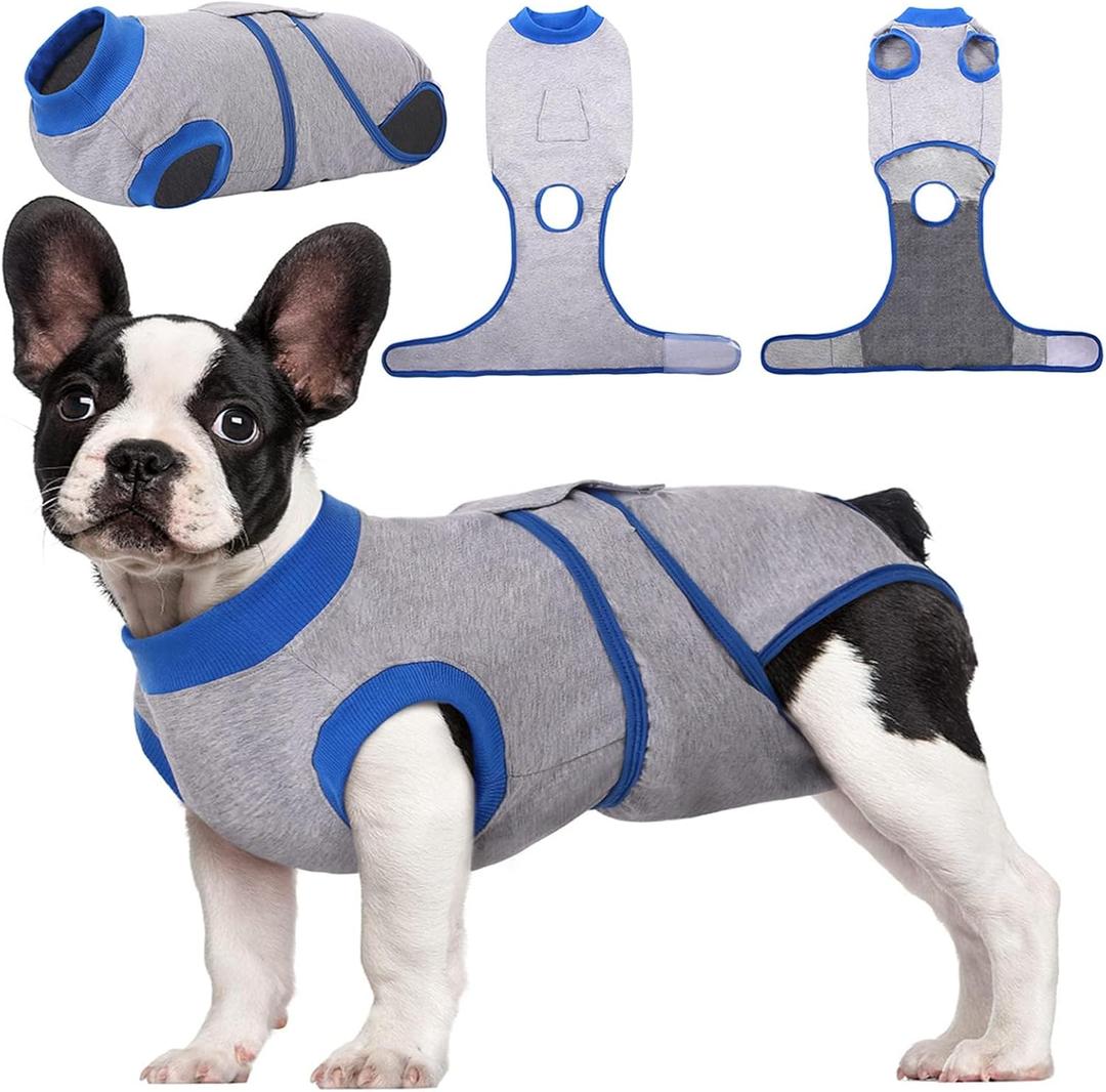 Kuoser Recovery Suit for Dogs Cats After Surgery, Professional Pet Recovery Shirt Dog Abdominal Wounds Bandages, Substitute E-Collar & Cone,Prevent Licking Dog Onesies Pet Surgery Recovery Suit (Medium (Back:13.4-16.1'', Weight:14-25 LB), GreyBlue)