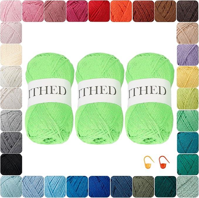Cotton Chainette Yarn,4 Medium (Worsted)-10oz,3 Pack,Knitting Yarn for Beginners,Thicker for Crocheting and Knitting (34 Apple Green)