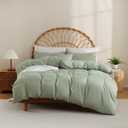 JSD Sage Green Duvet Cover Set Queen Size, 3 Piece Duvet Cover with Pillow Shams, Soft Brushed Microfiber Zipper Closure, Comforter Not Included