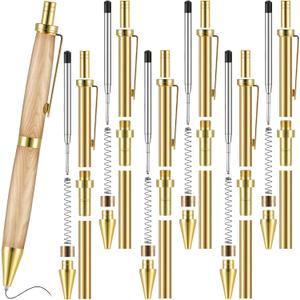 Janlaugh 6 Pcs Retractable Pen Kits for Wood Turning 8 mm Click Pen Kits with Refills Lathe Turning Supplies for Pen Making Woodturning Project DIY Friend Gifts Supplies