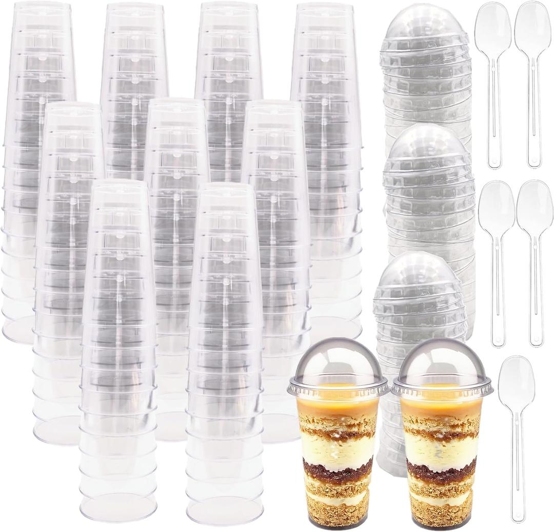 120 Pack 3Oz Mini Dessert Cups with Dome Lids, Plastic Shooter Parfait Cups with Spoons for Parties, BPA Free Clear Appetizer Cheesecake Yogurt Cups for Ice Cream, Pudding, Tasting Party