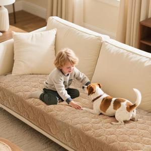 Turquoize Couch Cover for Dogs Washable Non-Slip Couch Covers for 3 Cushion Couch Sofa Pet Friendly Quilted Thick Chenille Sofa Slipcover Furniture Protector Covers for Pet, 36 x 82Inch, Khaki