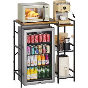 Mini Fridge Stand with Storage Shelves, Wine Cabinet, Microwave Stand, Coffee Bar, TV Stand, Bakers Rack, Beverage Refrigerator Table Adjustable for Dorm Apartment Kitchen Rustic Brown (Original)