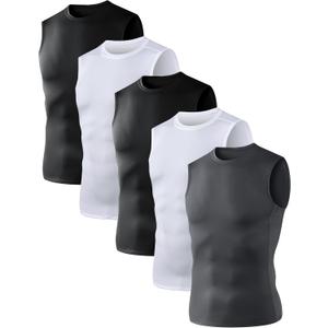 OYGSieg Men's Compression Tank Tops 5 Pack Sleeveless Athletic Shirts for Workout Running & Basketball 5B L