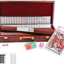 Complete American Mahjong Game Set, 166 Tiles, 4 All in One Pusher Racks, Chips, Wind Indicator (Wood Case)