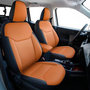 Carlimeki Leather Seat Covers Custom Fit for Maverick 2022-2026, Compatible with XL, XLT, Lobo, Lariat, Tremor Model - Armrest Covers Included - Faux Leather, Fully Covered, Fit Like a Glove, Desert Brown & Navy Blue