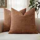 MIULEE Textured Pillow Covers 26x26 Inch Pack of 2,Pecan Brown Soft Thick Euro Solid Decorative Chenille Throw Pillows Neutral Farmhouse Cushion Covers Modern Home Decor for Bed Couch Living Room
