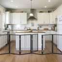 Vantas Folding No-Assembly Metal Pet Gate 160" Wide, 32" Extra Tall Dog Gate with Door Walk Through, Freestanding Accordion Puppy Gate Dog Door for Indoor & Outdoor, with 4PCS Support - Black, 
