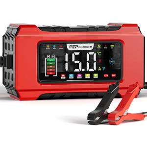 PZP 15-Amp 12V/24V Smart Battery Charger, Maintainer & Trickle Charger for LiFePO4, Lead Acid Batteries - Fully Automatic 9-Stage Charging w/Temp Compensation for Motorcycle Car Truck Lawnmower Boat