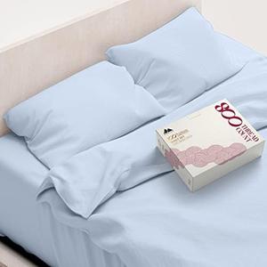Mayfair Linen 100% Egyptian Cotton Sheets Queen Size - 800 High Thread Count Sheets Queen, 6 PC Luxury Hotel Sheet for Queen Size Bed, 16" Deep Pocket Soft Sateen Cooling Bedding Sets - Light Blue, 90x102 in, 60x80 in