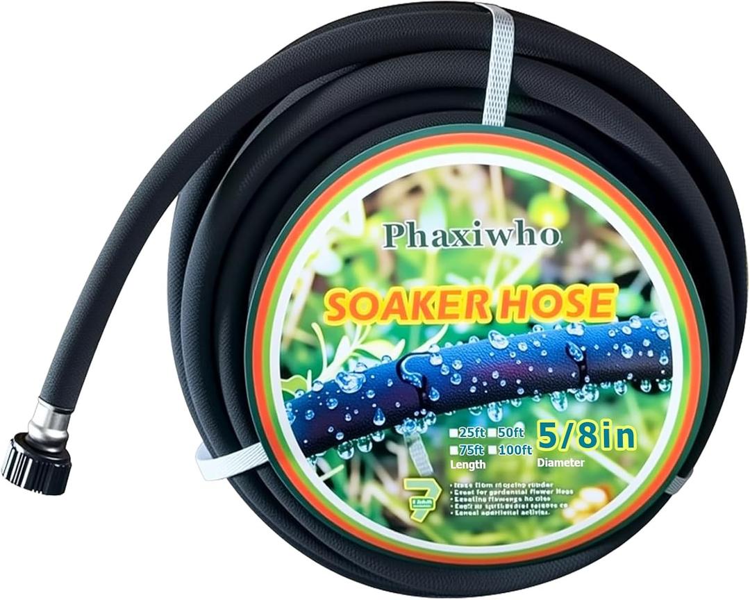 5/8 inch Round Rubber Garden Soaker Hose 25 FTHeavy Duty Water Soaker Hoses Drip Hose irrigation hose for Vegetable Gardens, Flower Beds, Lawns, and Plants (25FT)