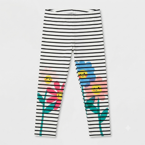 Haloumoning Kids Girls Striped Leggings Toddler Cute Elastic Waist Printed Pants 3-10 Years, White and Black