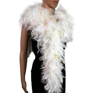 80 Gram, 2 yards Long Turkey Chandelle Feather Boa, Great for Party, Wedding, Halloween Costume, Christmas Tree Decoration (white w/gold tinsel color)
