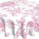 AEIOAE Floral Tablecloth 70x70 Inch Round, Pink Flower Table Cloth, Chinoiserie Floral Tablecloths Polyester Fabric Farmhouse Decorative for Spring Home Kitchen Dining Party