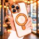 QSIETSPY Magnetic Case for iPhone 13 Pro Max with Invisible Stand [Military Drop Protection][Compatible with MagSafe] Full Camera Protection Clear Soft TPU for iPhone 13 ProMax Case 6.7"-Orange