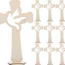 LUOZZY 10pcs Baptism Wood Cross Figurine with Base Wooden Cross for Table Centerpieces Small Baptism Decor Rustic Standing Cross for Communion Decor