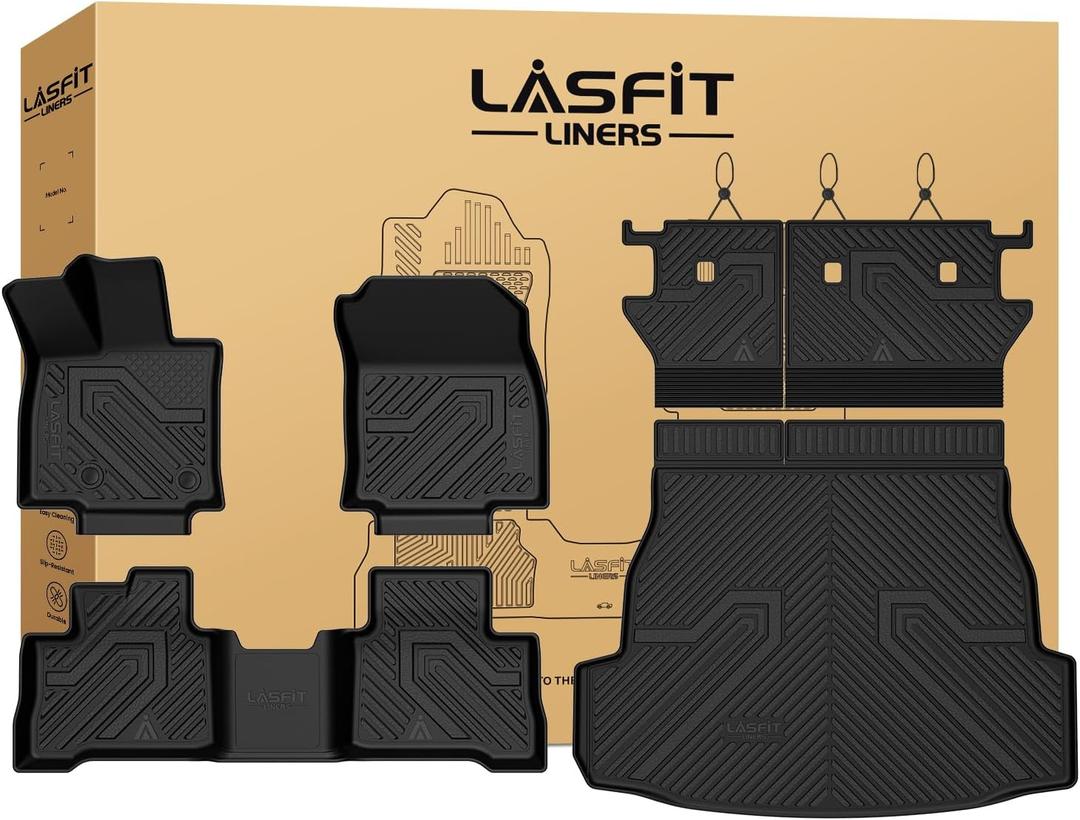 LASFIT Floor Mats & Trunk Mat & Backrest Mat for Toyota RAV4 2026 Hybrid (Not Fit Plug-in Hybrid. Fit for Cargo with Subwoofer) RAV 4 All Weather TPE Custom Fit Automotive Car Liner Accessories Black