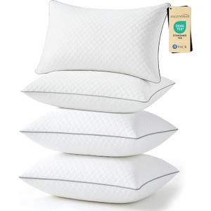 JOLLYVOGUE Pillows Queen Size Set of 4, Oeko-Tex Certified Bed Pillows for Side, Back, and Stomach Sleepers - Medium Support Down Alternative Filling, Machine-Washable