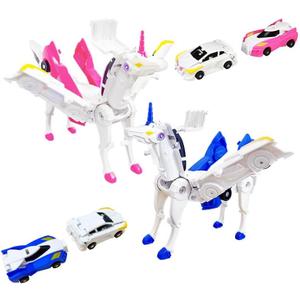Transforming Car Robot Toys, Unicorn Racing Car Set, Boys and Girls, Automatic Deformation, Magnetic Connections, Educational, Collision to Magical Unicorns, Birthday Party (Pink)