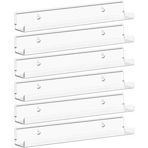 Lifewit Narrow Floating Shelves for Vinyl Record 6 Pack, 12" Clear Wall Shelves for Nail Polish/Book/Picture/Makeup, Acrylic Wall Mount Display Shelf Organizer for Bedroom, Living Room, Bathroom Decor