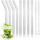 8 Pcs Reusable Glass Straws Shatter Resistant, 6 x 8mm Short Glass Drinking Straws with 2 Cleaning Brush, Including 4 Straight & 4 Bent Reusable Straws for Beverages, Juices, Milk, Coffee (Clear)