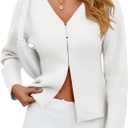 Saodimallsu Womens V Neck Sweater Blazer Peplum Long Sleeve Knit Open Front Split Cardigan Sweaters (White, M)