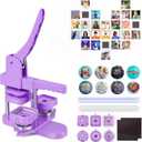 Button Maker Machine, Square & Round Button Badge Press Kit- 50pcs Square Magnet Button(2'' x 2'') + 50pcs Circle Pinback Button(58mm), Button Press Making Kit for Parties, Events, Business, School