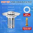 Bathroom Sink Stopper, (2PCS) Stainless Steel Pop-up Sink Stopper Hair Catcher with Removable Basket, Brass Bullet Core, Universal Fit 1.1-2.44 Inch