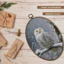 XBBMGG Winter Owl Wall Art Decor, Rustic Winter Bird Oval Wall Hanging Decor, Retro Cottagecore Farmhouse Snowy Owl Framed Canvas Prints for Living Room Bathroom Decorations, 8.6x11.4 inch