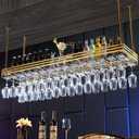 Ceiling Rack & Hanging, Adjustable Hanging Rack with Acrylic Board for Bar Cafe Kitche, 39.4''x13.8'' Iron Hanging Glass Racks, Bottle, Goblet Stemware Rack, Mug Rack-Gold