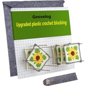 Gooselog Granny Square Blocking Boards for Crochet Projects with 20 Pegs,13"Crochet Blocking Board,Plastic Waterproof Crochet Peg Blocking Board (white)